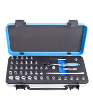 Coffret métal de douilles 1/4’’ 6 pans avec accessoires