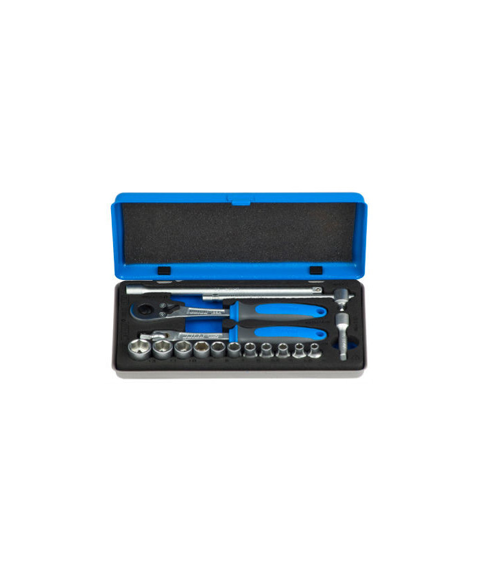 Coffret métal de douilles 1/4’’ 6 pans avec accessoires