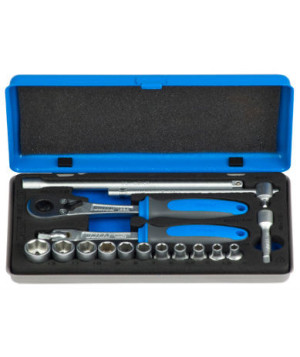 Coffret métal de douilles 1/4’’ 6 pans avec accessoires