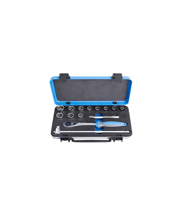 Coffret métal de douilles 1/4’’ 12 pans avec accessoires