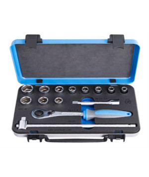 Coffret métal de douilles 1/4’’ 12 pans avec accessoires